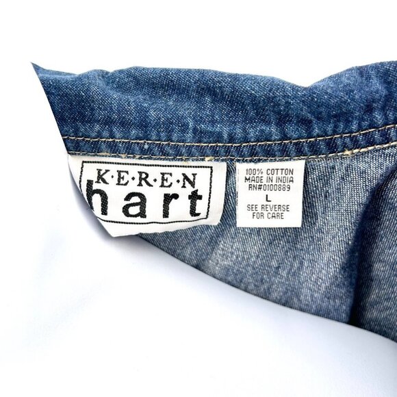 VTG KEREN HART SCALLOPED EDGE EMBROIDERED FLORAL BLUE DENIM JEAN JACKET - L - Picture 6 of 6